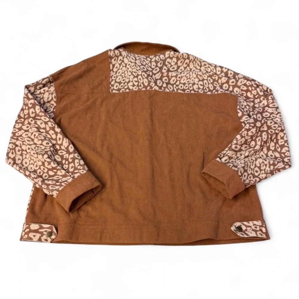 Leopard Print Colorblock Ribbed Shacket Women’s 2XL Jacket Boho Western Spring - Picture 3 of 5